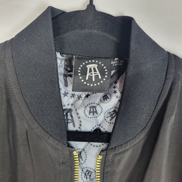 Barstool Bomber Jacket Men's Medium Black Lined Full Gold Zipper Motorcycle - Picture 4 of 10